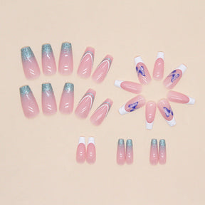 Charming Butterfly Glitter Fall Nails, 24-Piece Ins-Style Ballet Set