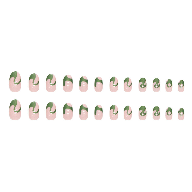 Fresh Green Wave Round Nails Ins Style Sweet Cool