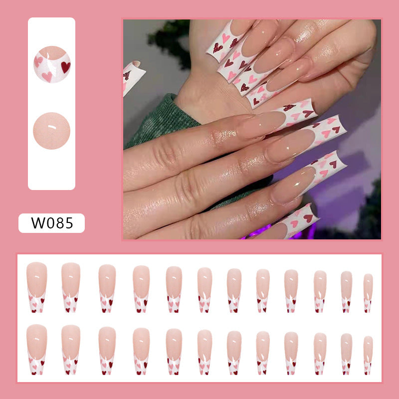 Valentine's Day Heart Long Nails - French Tip Manicure Stickers