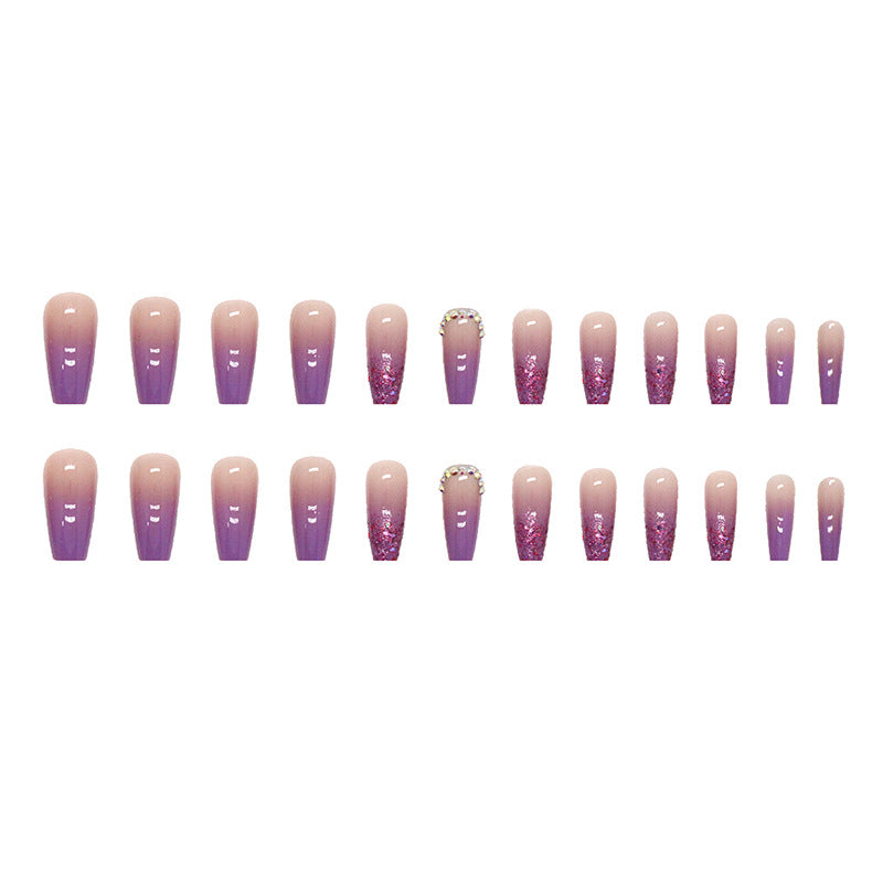 Medium Purple Ballet Nails with Flashy Fragments and Glitter, Soft and Glamorous