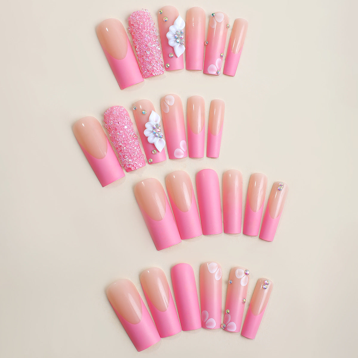 Valentine's Day New Arrival French Pink Glitter Wearable Nail Extensions