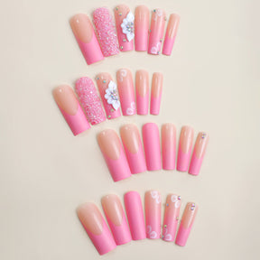 Valentine's Day New Arrival French Pink Glitter Wearable Nail Extensions