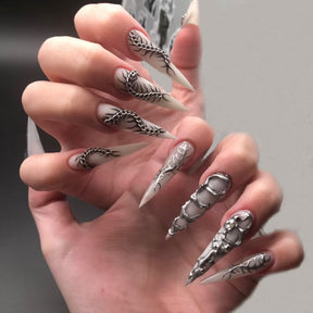 Long Pointed Nail Tips, Dark and Edgy, Wearable Faux Nails