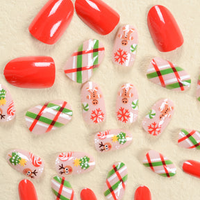 Cute Gingerbread Man and Candy Cane Christmas Nails, Red and White Stripes