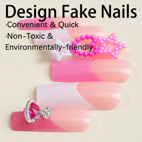 Candy Heart Pearl French Tip Nail Extensions