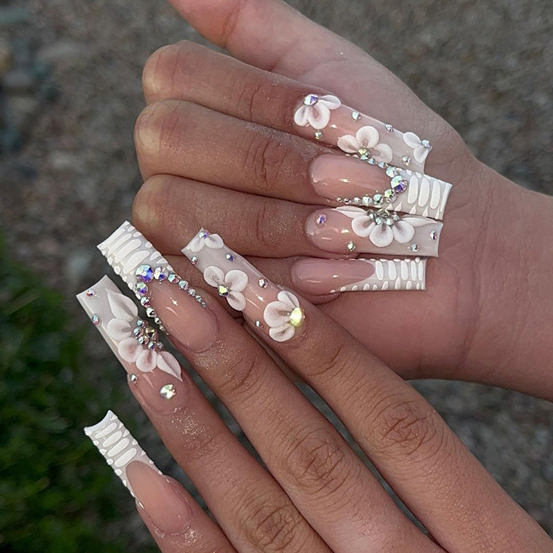 Ballet Snake Print Diamond Nails - Sweet & Chic, Ins Style