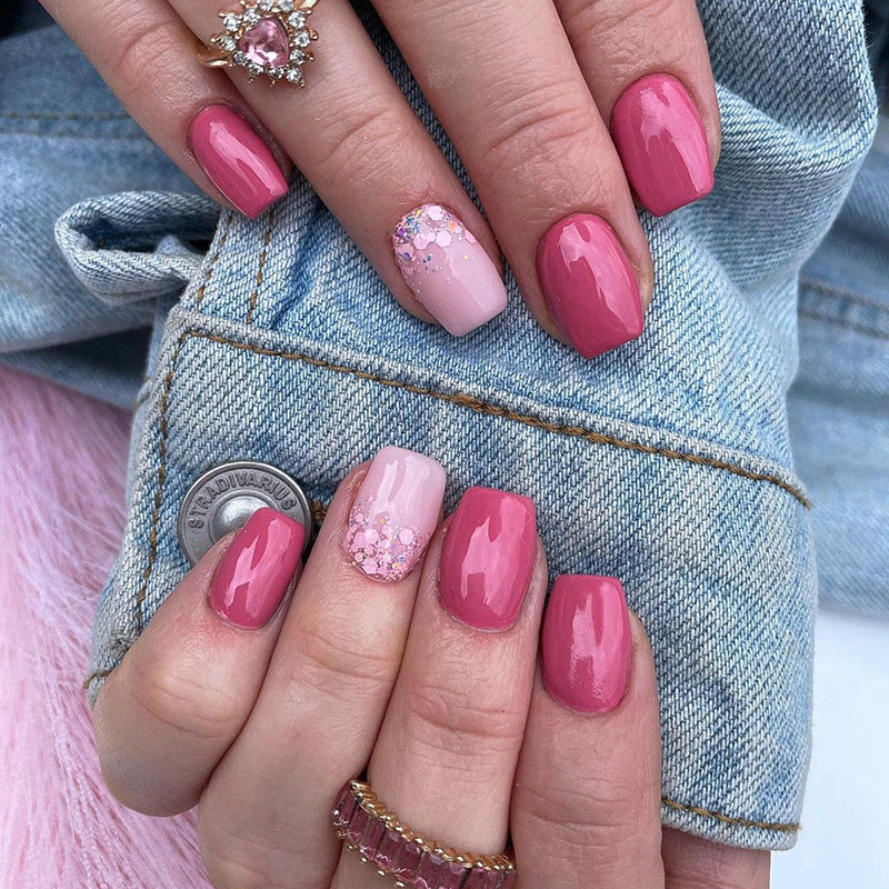 Simple Barbie Pink Bright Fall Nails, 24-Piece Ins-Style Set