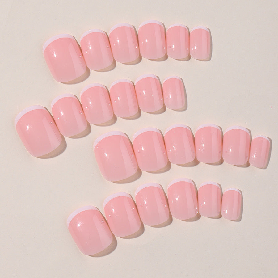 New Short Pink French Tip Detachable Nails