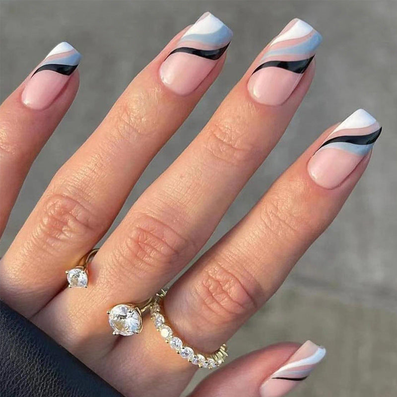 Square Ins-Style Water Wave Ombre French Nail Tips