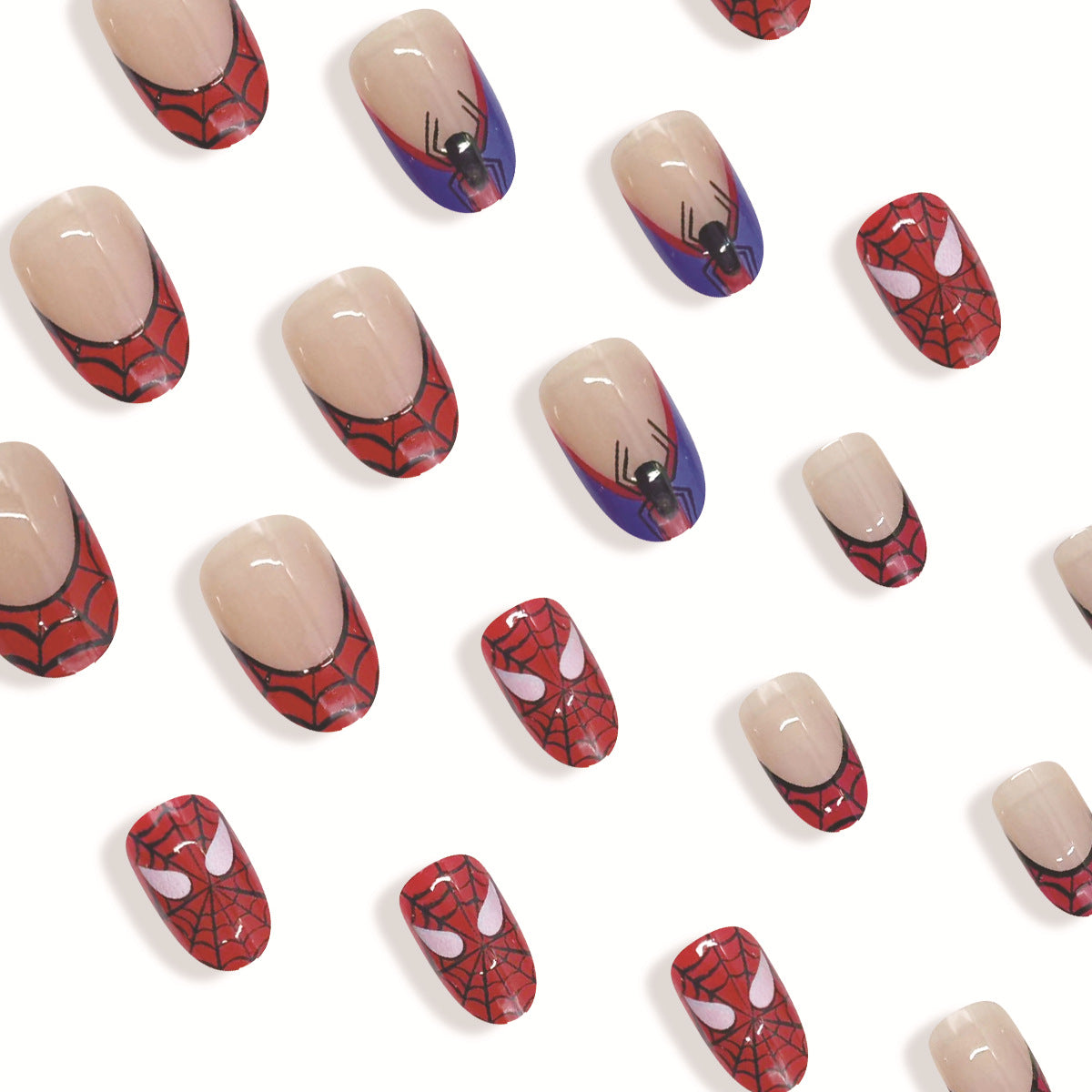 Cute Cartoon Spider French Short Oval Removable Nails