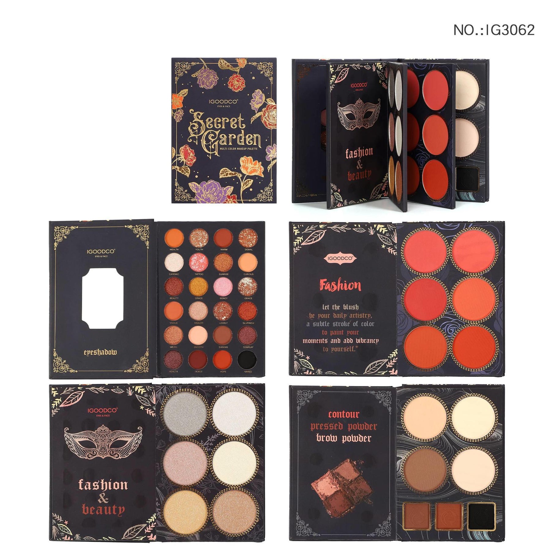 Book-Style Eye Shadow Palette - Matte, Shimmer, Blush Multi-Color