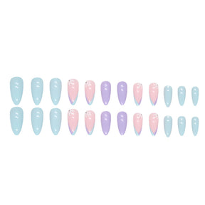 Blue Purple Simple Ins Style Triangle French Cute Half-Floral Nails Round Almond