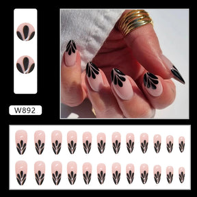 Sweet Cool Black Petal Drop French Nails Simple Chic Ins Style Almond Nails