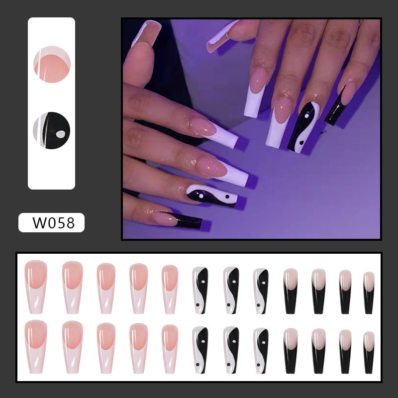 Black and White Tai Chi French Ultra Long Nails