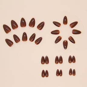 Solid Red-Brown Fall Nails: 24-Piece Removable Almond Shape Nail Wraps