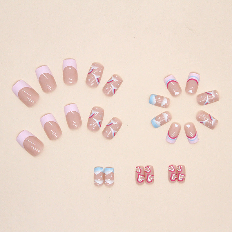 Cute Cloud Rainbow Heart Nails Ins Style French Tips