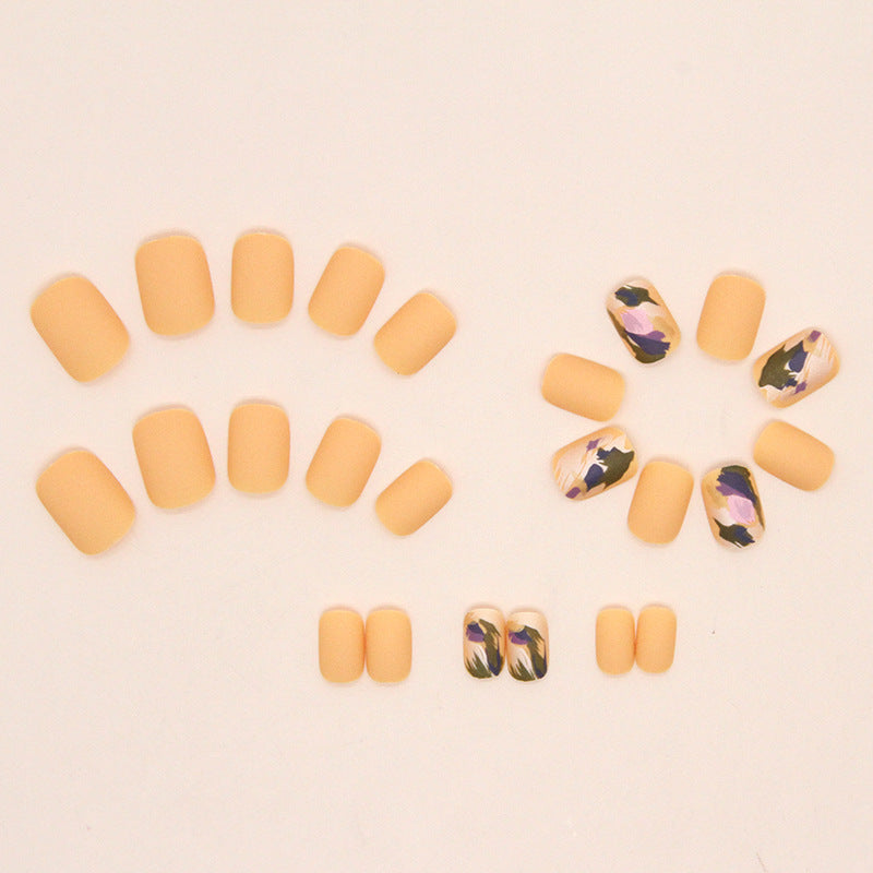 Autumn Matte Cheese Yellow Irregular Graffiti Nails, 24-Piece Set