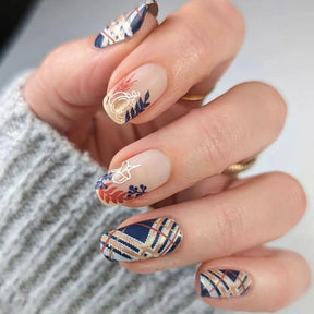 Autumn Thanksgiving Leaf Pumpkin Pinecone Blue Red Gold Nail Tips