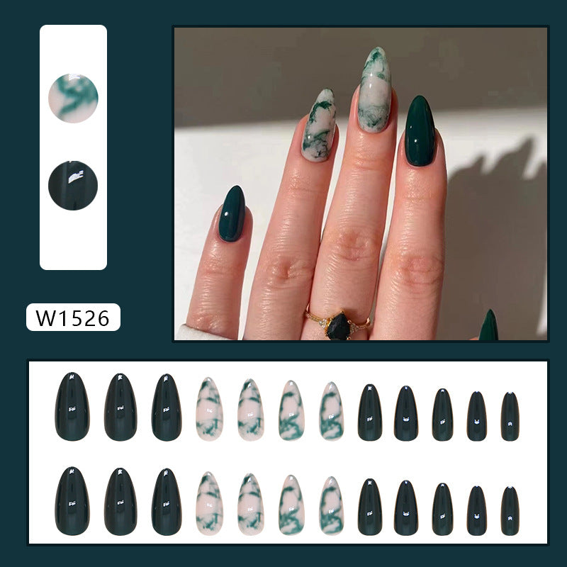 Ombre Almond Shape Mid-Length Green Fall Nails: 24-Piece Set