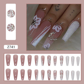 Ballet Nails with Glitter and Diamonds: 24-Piece Sparkly Fall Nail Wraps