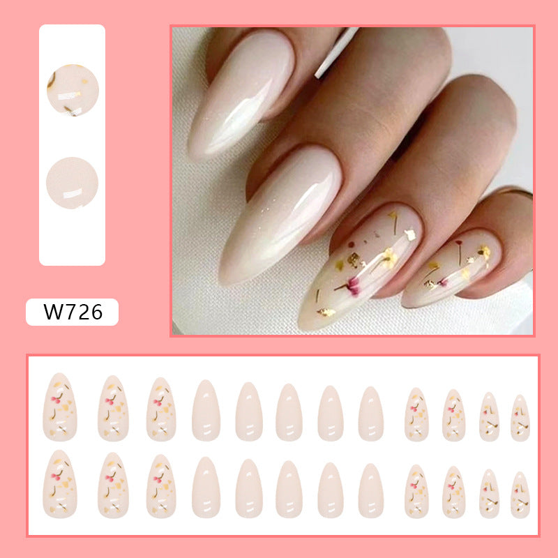 Round Tip Ins Style Nails - Gold Foil, Vintage Flowers