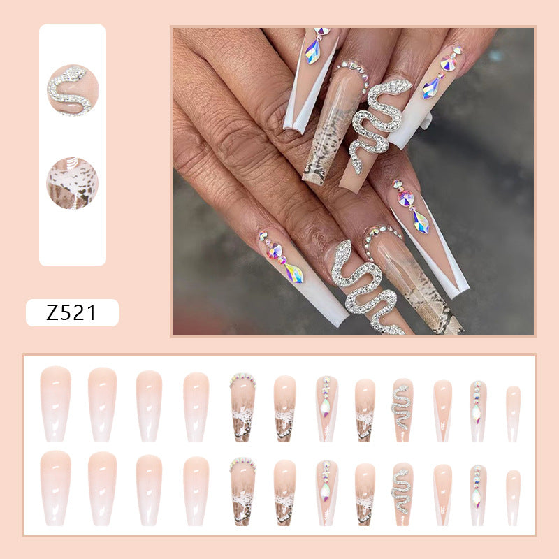 Sweet Cool Long Ballet Nails Euro Ins Style Shiny Diamond Silver Snake Gradient Wholesale