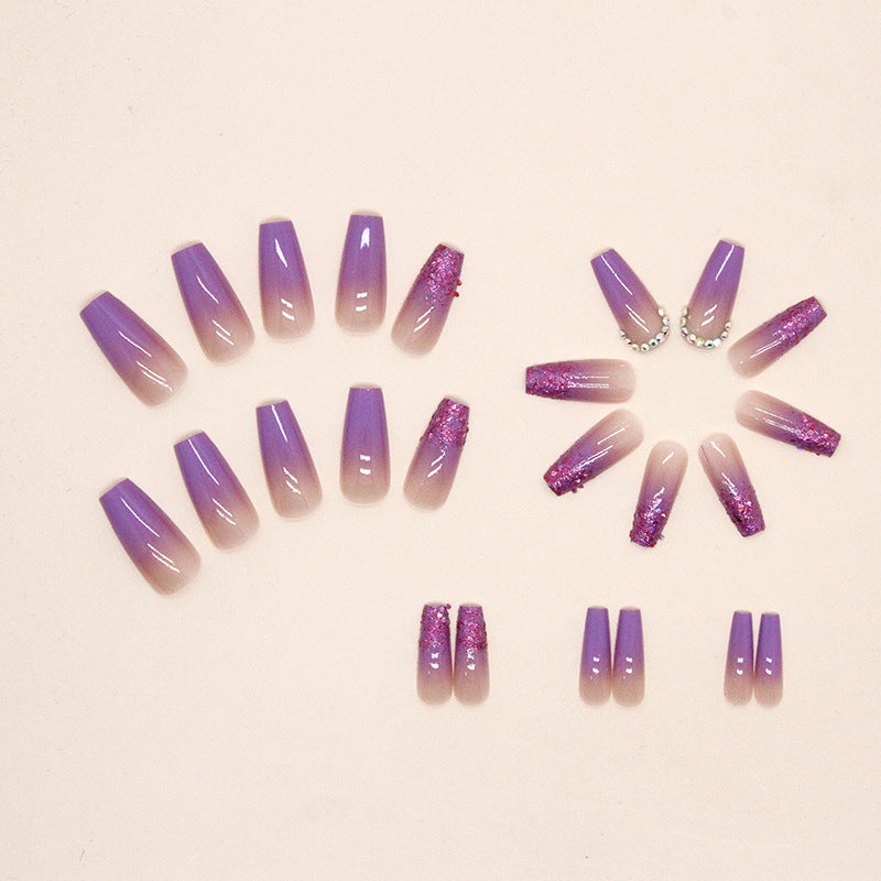 Medium Purple Ballet Nails with Flashy Fragments and Glitter, Soft and Glamorous