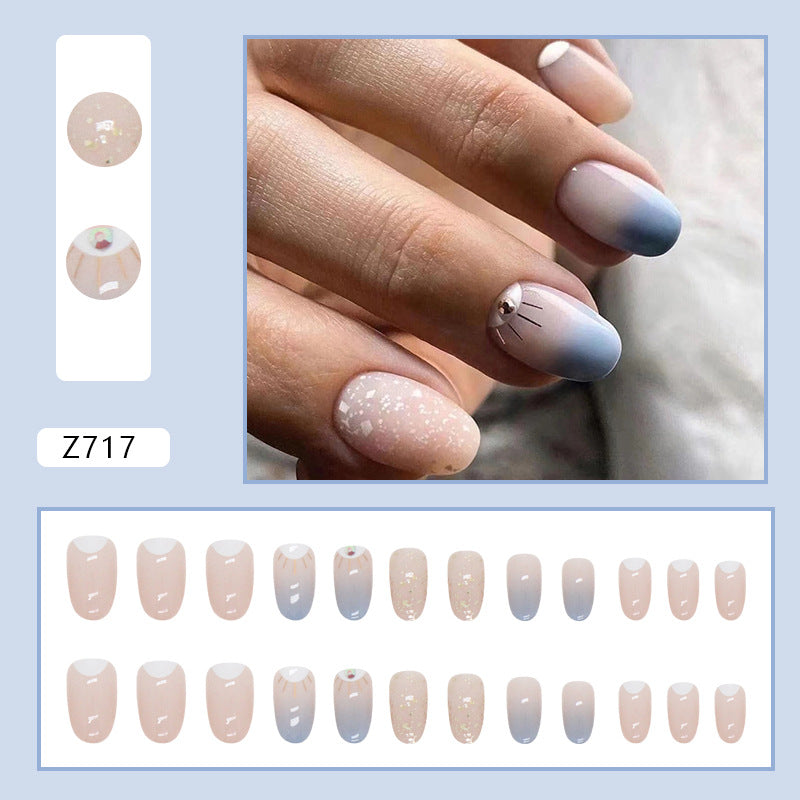 Round Oval Gradient Sun Eyes Nails, Sky Blue Flash