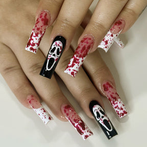 Halloween Handmade French Tip Spooky Ghost Face Nails