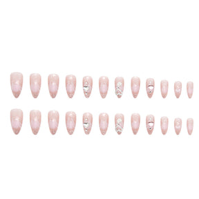 Pastel Ombre Heart Drip Diamond Nails Round Almond Sweet Ins Style