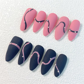 Chic Handmade Matte Hand-Painted Ribbon Fall Nails, Trendy and Versatile Nail Patches