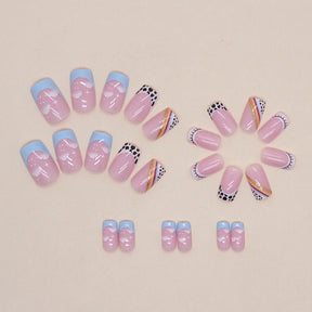 Cute Cow Print Rainbow Stripe Sky Nails Colorful Summer Eye-Catching Fake Nails