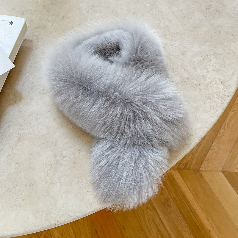 Winter Fox Fur Scarf with Real Rabbit Fur Lining