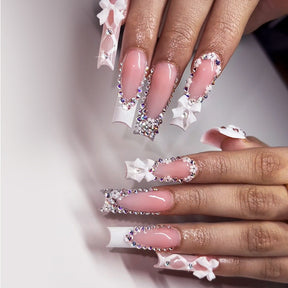 New Arrival French Long Nails - Diamond Bow, Sweet Style