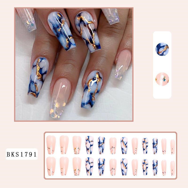 Blue Marble Mid-Length Flash Nails - Stylish and Trendy