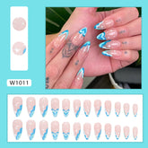 Cool Summer Lake Blue Heart French Almond Nails Ins-Style