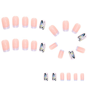 Removable French Blue Butterfly Diamond Nail Tips