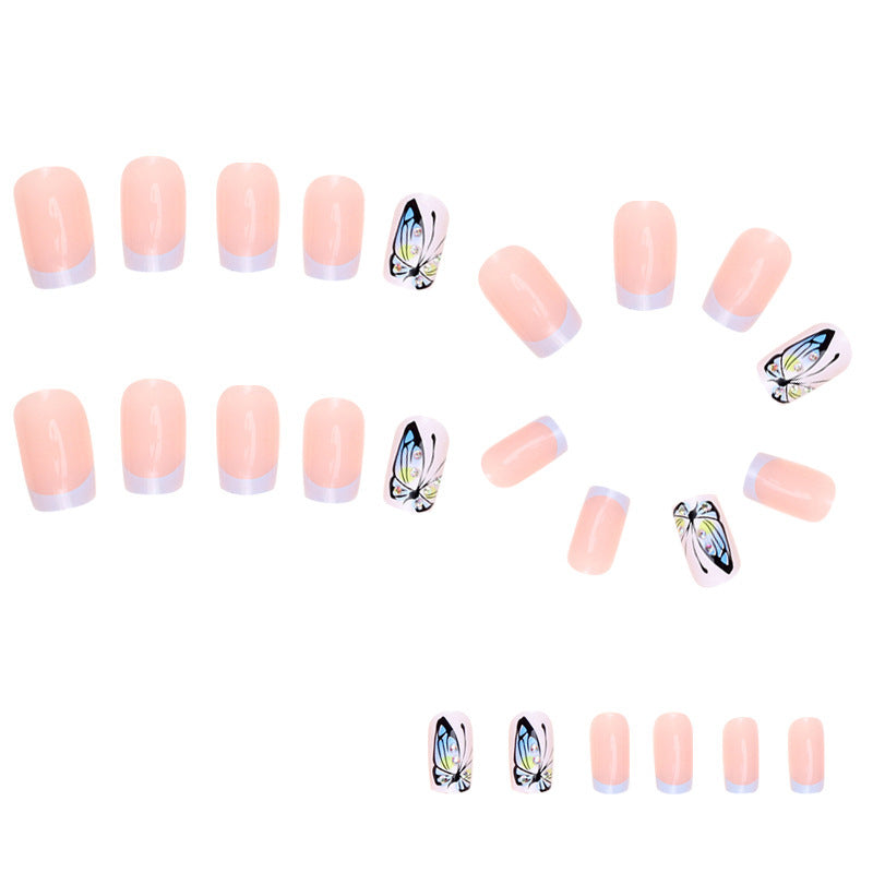 Removable French Blue Butterfly Diamond Nail Tips