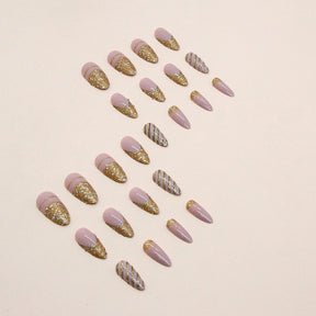 Almond Nails Euro Super Glitter Gold Powder Striped Finished Wearable Nails Wholesale