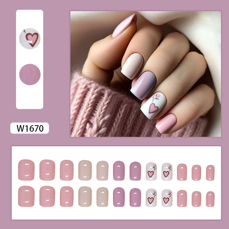 Solid Color Heart-Shaped Removable Fall Nails: 24-Piece Set