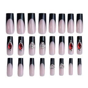 French Water Pipe Nail Tips with Diamond and Heart Decor