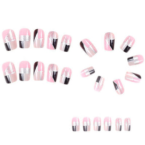 Black and Pink Glitter Square Nail Tips