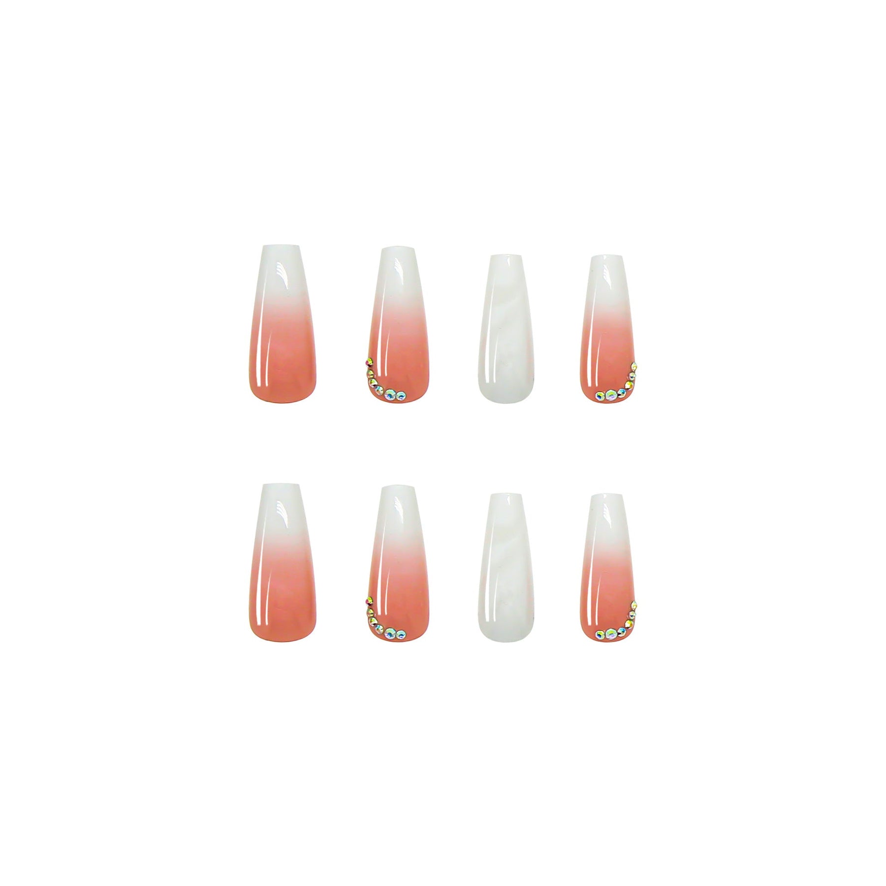 White Ombre Nail Tips with Rhinestones, Removable