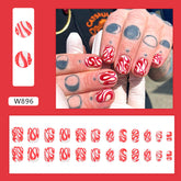 Short Red Snake Pattern Nails for Halloween