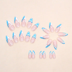 Cool Lake Blue Heart French Nails, Sweet and Stylish