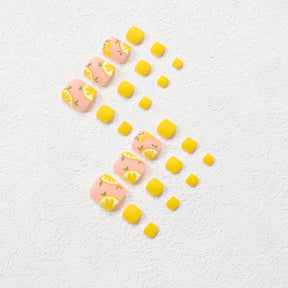 Cute Cartoon Lemon Toe Nails, Matte Finish