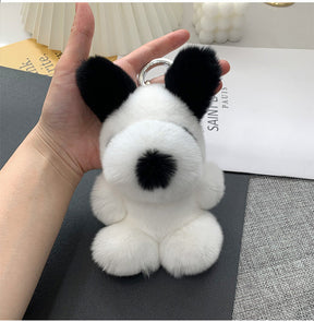 Cute Real Rabbit Fur Puppy Keychain - Phone Charm