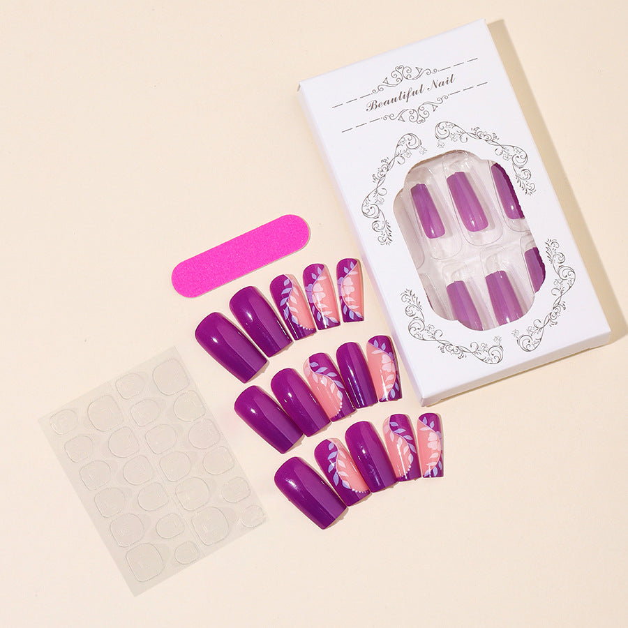 Purple Rectangular Clash Handmade Four-Leaf Clover Nails  2. 英文Tag词