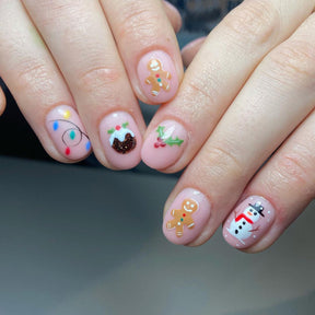 Christmas Snowman and Gingerbread Man Nails, Festive and Cheerful