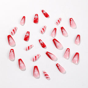 Christmas Red Snowflake Striped Nail Tips